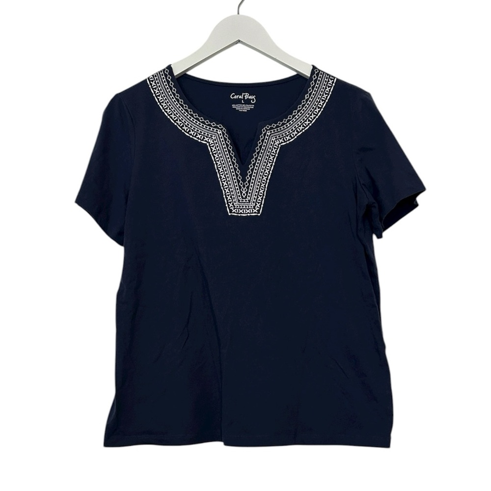 Coral Bay Navy Split Neck Tee, Large